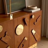 Brutalist Style Wood & Brass Sideboard, Italian