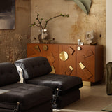 Brutalist Style Wood & Brass Sideboard, Italian